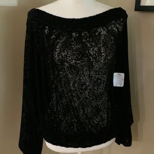 NWT Free People Sheer Velvet Black Top sz L